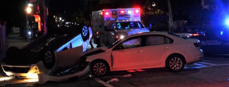 Car Accident Scene At Night