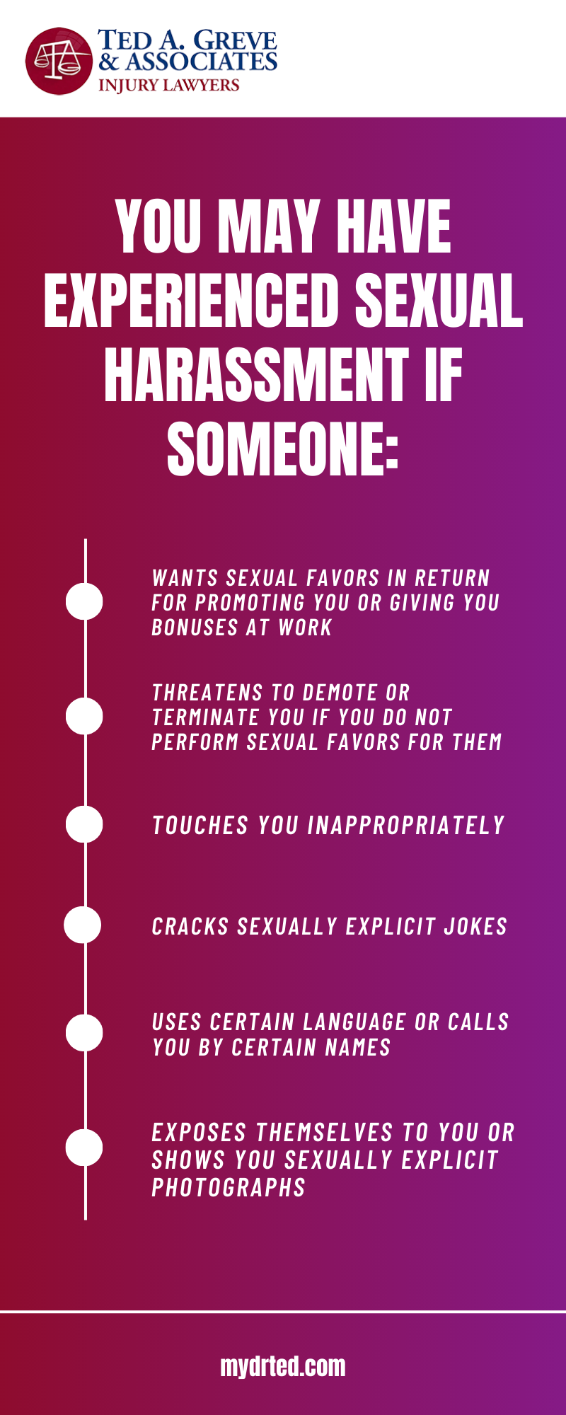 YOU MAY HAVE EXPERIENCED SEXUAL HARASSMENT IF SOMEONE:
