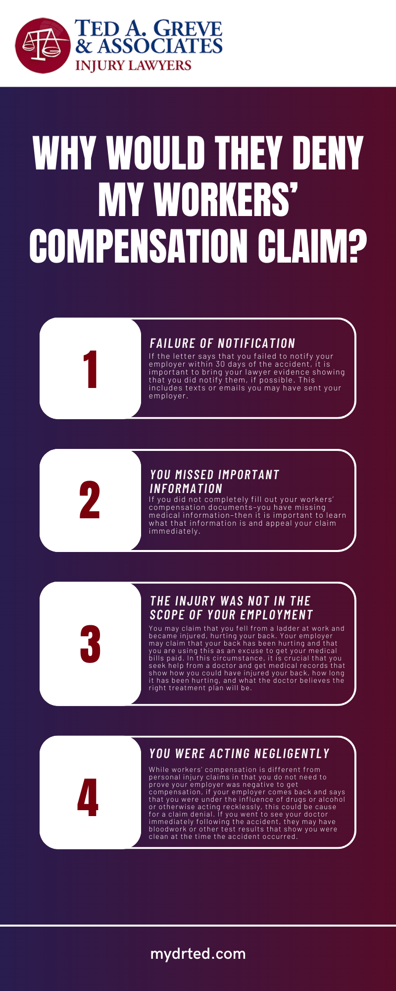 Why would they deny my workers’ compensation claim? infographic