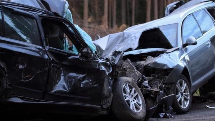 The aftermath of an accident between two cars
